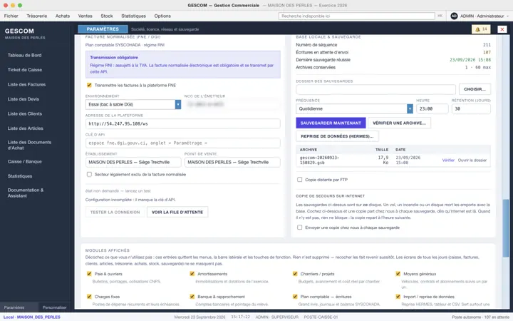 Connexion de GESCOM à la plateforme FNE de la DGI